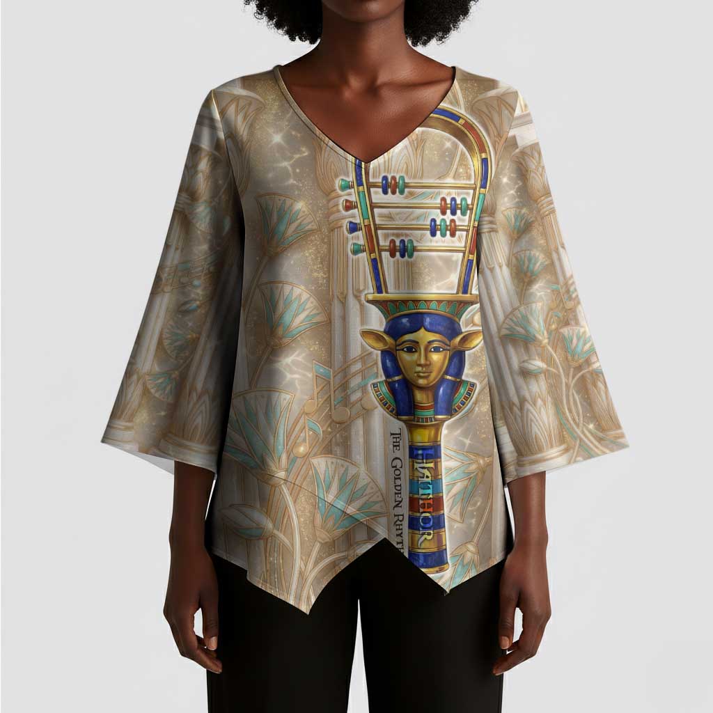 Hathor Kimono Sleeve Blouse with Sacred Cow Head Egyptian Fertility Symbolism