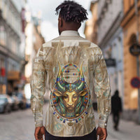 Hathor Long Sleeve Button Shirt with Sacred Cow Head Egyptian Fertility Symbolism