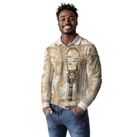 Hathor Long Sleeve Polo Shirt with Sacred Cow Head Egyptian Fertility Symbolism