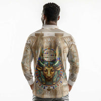 Hathor Long Sleeve Polo Shirt with Sacred Cow Head Egyptian Fertility Symbolism