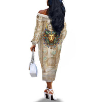 Hathor Off The Shoulder Long Sleeve Dress with Sacred Cow Head Egyptian Fertility Symbolism
