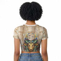 Hathor Raglan Cropped T shirt with Sacred Cow Head Egyptian Fertility Symbolism