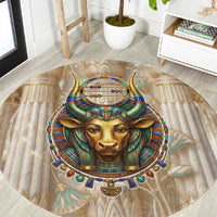 Hathor Round Carpet with Sacred Cow Head Egyptian Fertility Symbolism
