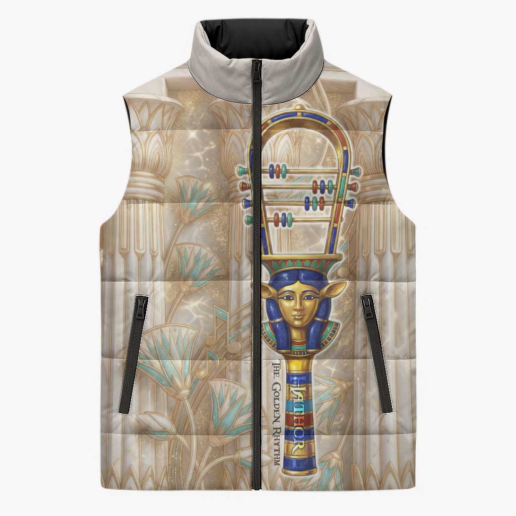 Hathor Sleeveless Puffer Jacket with Sacred Cow Head Egyptian Fertility Symbolism