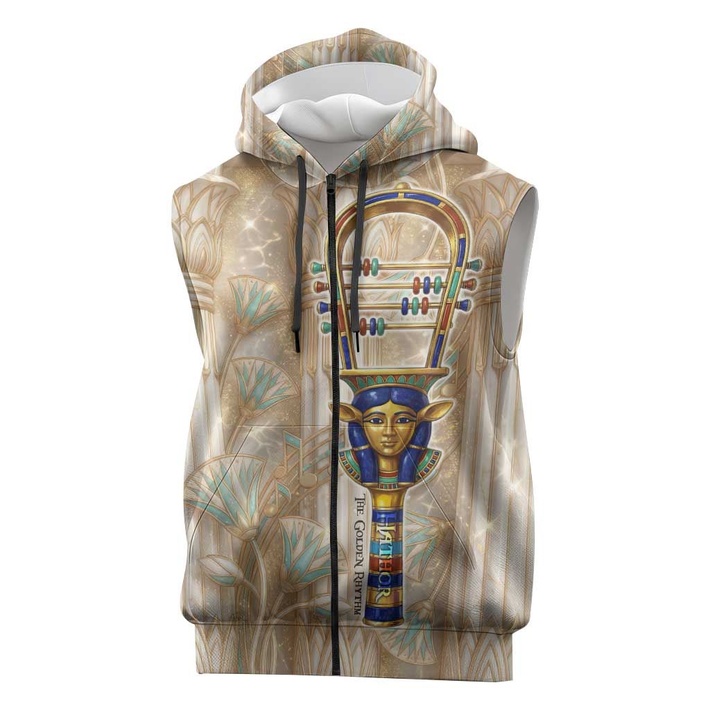 Hathor Sleeveless Zip Hoodie with Sacred Cow Head Egyptian Fertility Symbolism