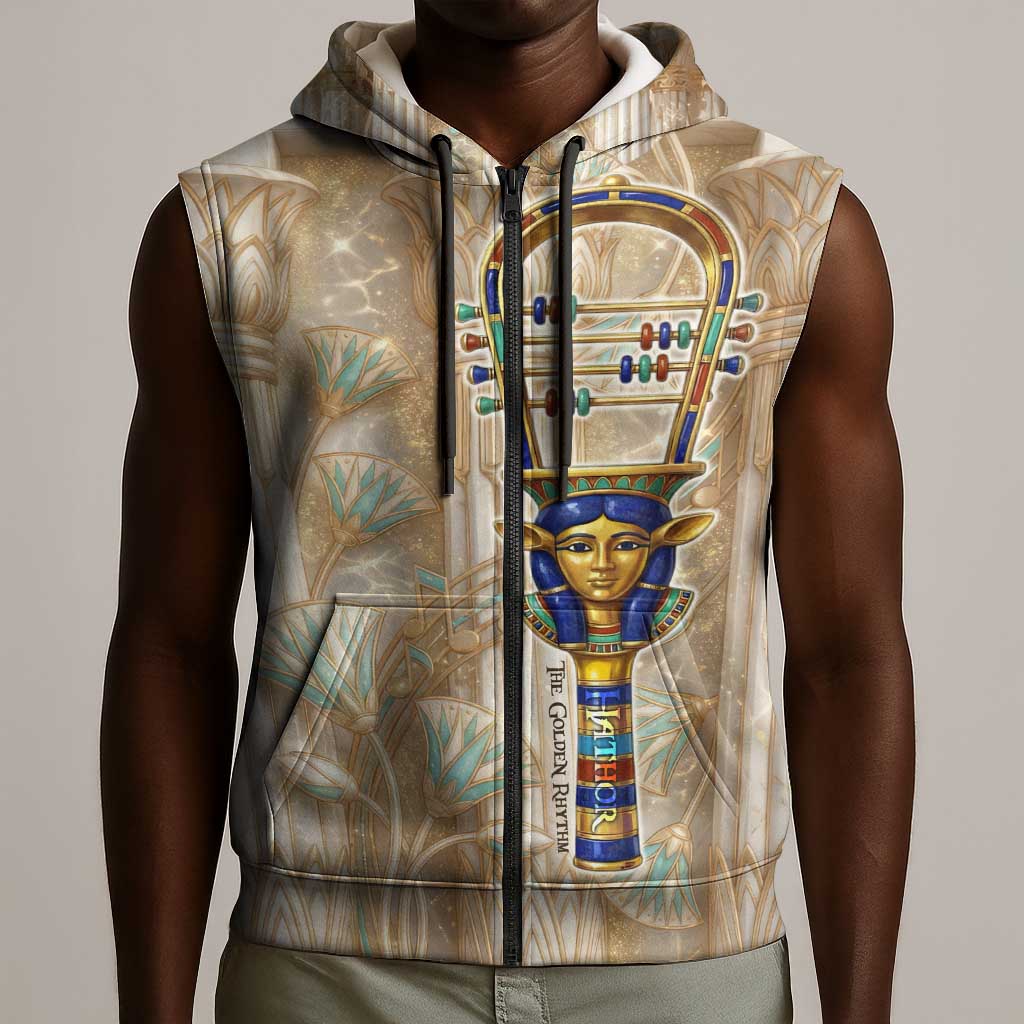Hathor Sleeveless Zip Hoodie with Sacred Cow Head Egyptian Fertility Symbolism