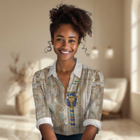 Hathor Women Casual Shirt with Sacred Cow Head Egyptian Fertility Symbolism