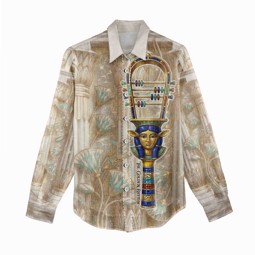 Hathor Women Casual Shirt with Sacred Cow Head Egyptian Fertility Symbolism