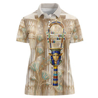 Hathor Women Polo Shirt with Sacred Cow Head Egyptian Fertility Symbolism