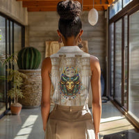 Hathor Women Sleeveless Polo Shirt with Sacred Cow Head Egyptian Fertility Symbolism
