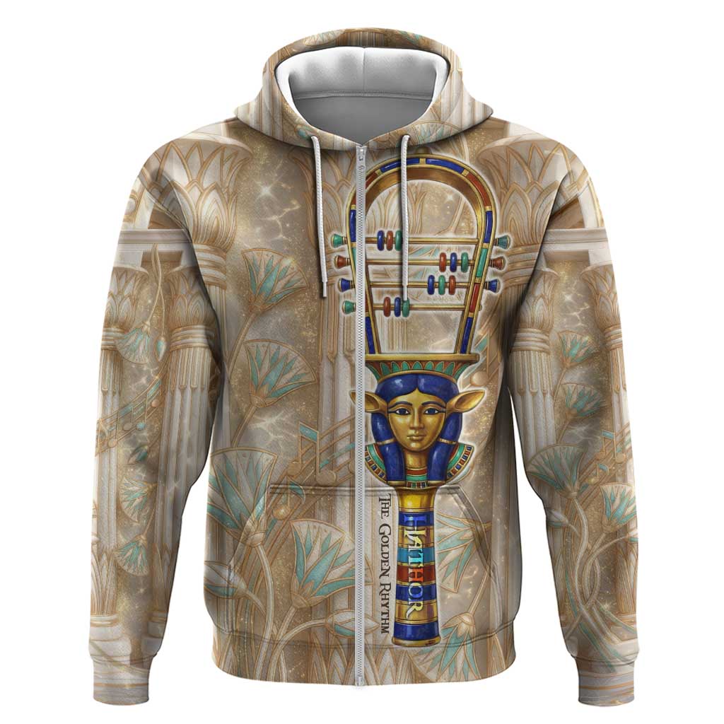 Hathor Zip Hoodie with Sacred Cow Head Egyptian Fertility Symbolism
