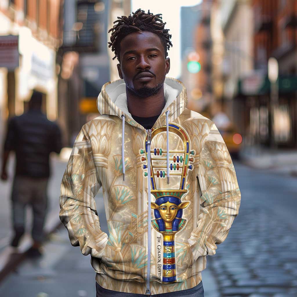 Hathor Zip Hoodie with Sacred Cow Head Egyptian Fertility Symbolism