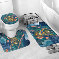 Hathor Golden Sacred Heart Egyptian Bathroom Set with Gemstone Pattern in Turquoise Theme