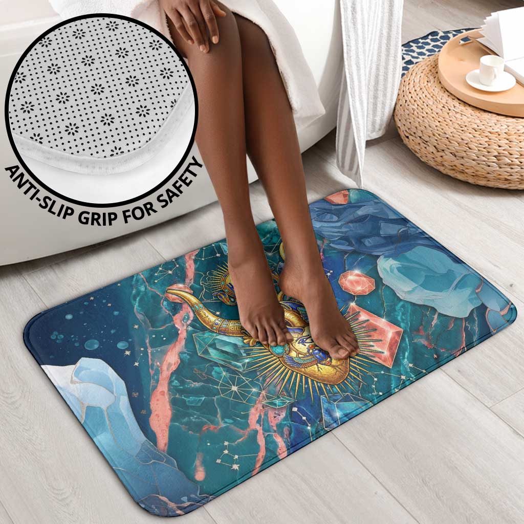 Hathor Golden Sacred Heart Egyptian Bathroom Set with Gemstone Pattern in Turquoise Theme