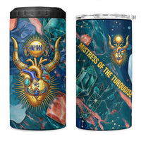 Hathor Golden Sacred Heart Egyptian 4 in 1 Can Cooler Tumbler with Gemstone Pattern in Turquoise Theme