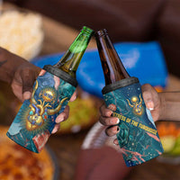Hathor Golden Sacred Heart Egyptian 4 in 1 Can Cooler Tumbler with Gemstone Pattern in Turquoise Theme