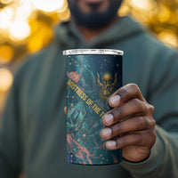 Hathor Golden Sacred Heart Egyptian 4 in 1 Can Cooler Tumbler with Gemstone Pattern in Turquoise Theme