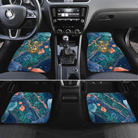 Hathor Golden Sacred Heart Egyptian Car Mats with Gemstone Pattern in Turquoise Theme