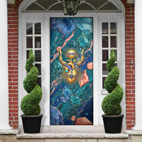 Hathor Golden Sacred Heart Egyptian Door Cover with Gemstone Pattern in Turquoise Theme