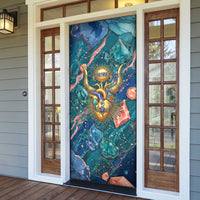 Hathor Golden Sacred Heart Egyptian Door Cover with Gemstone Pattern in Turquoise Theme
