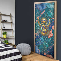 Hathor Golden Sacred Heart Egyptian Door Cover with Gemstone Pattern in Turquoise Theme