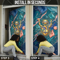 Hathor Golden Sacred Heart Egyptian Door Cover with Gemstone Pattern in Turquoise Theme