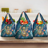 Hathor Golden Sacred Heart Egyptian Grocery Bag with Gemstone Pattern in Turquoise Theme