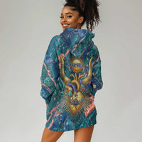 Hathor Golden Sacred Heart Egyptian Hoodie Dress with Gemstone Pattern in Turquoise Theme