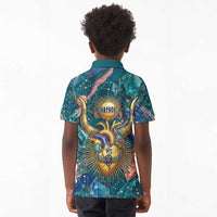 Hathor Golden Sacred Heart Egyptian Kid Polo Shirt with Gemstone Pattern in Turquoise Theme