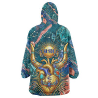 Hathor Golden Sacred Heart Egyptian Kid Wearable Blanket Hoodie with Gemstone Pattern in Turquoise Theme