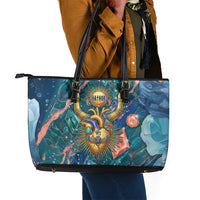 Hathor Golden Sacred Heart Egyptian Leather Tote Bag with Gemstone Pattern in Turquoise Theme