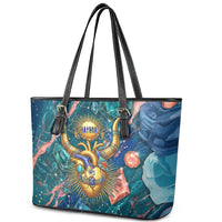 Hathor Golden Sacred Heart Egyptian Leather Tote Bag with Gemstone Pattern in Turquoise Theme