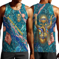 Hathor Golden Sacred Heart Egyptian Men Tank Top with Gemstone Pattern in Turquoise Theme
