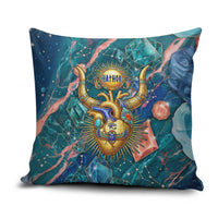 Hathor Golden Sacred Heart Egyptian Pillow Cover with Gemstone Pattern in Turquoise Theme