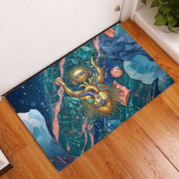 Hathor Golden Sacred Heart Egyptian Rubber Doormat with Gemstone Pattern in Turquoise Theme
