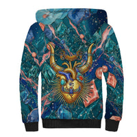 Hathor Golden Sacred Heart Egyptian Sherpa Hoodie with Gemstone Pattern in Turquoise Theme