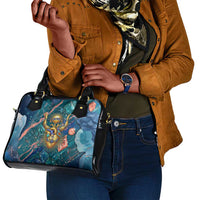Hathor Golden Sacred Heart Egyptian Shoulder Handbag with Gemstone Pattern in Turquoise Theme
