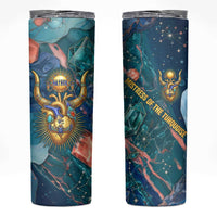 Hathor Golden Sacred Heart Egyptian Skinny Tumbler with Gemstone Pattern in Turquoise Theme