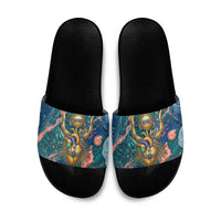 Hathor Golden Sacred Heart Egyptian Slide Sandals with Gemstone Pattern in Turquoise Theme