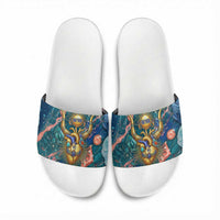 Hathor Golden Sacred Heart Egyptian Slide Sandals with Gemstone Pattern in Turquoise Theme