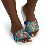 Hathor Golden Sacred Heart Egyptian Slide Sandals with Gemstone Pattern in Turquoise Theme