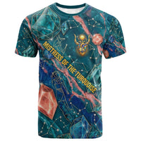 Hathor Golden Sacred Heart Egyptian T shirt with Gemstone Pattern in Turquoise Theme