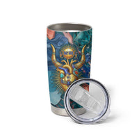 Hathor Golden Sacred Heart Egyptian Tumbler Cup with Gemstone Pattern in Turquoise Theme