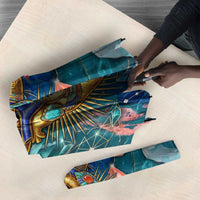 Hathor Golden Sacred Heart Egyptian Umbrella with Gemstone Pattern in Turquoise Theme