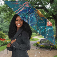 Hathor Golden Sacred Heart Egyptian Umbrella with Gemstone Pattern in Turquoise Theme