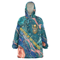 Hathor Golden Sacred Heart Egyptian Wearable Blanket Hoodie with Gemstone Pattern in Turquoise Theme