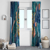 Hathor Golden Sacred Heart Egyptian Window Curtain with Gemstone Pattern in Turquoise Theme