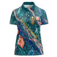 Hathor Golden Sacred Heart Egyptian Women Polo Shirt with Gemstone Pattern in Turquoise Theme