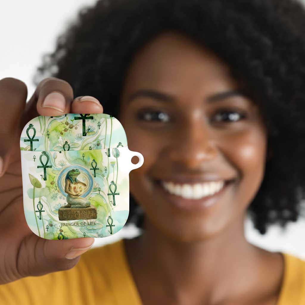 Heqet Nile Ankh Symbol AirPods Case Egyptian Lotus Motif in Watercolor Life Theme