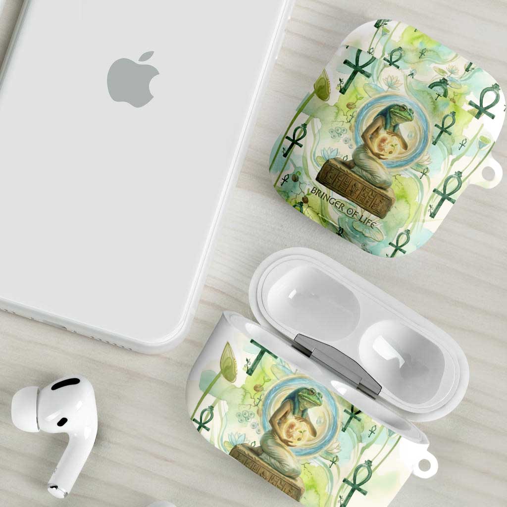 Heqet Nile Ankh Symbol AirPods Case Egyptian Lotus Motif in Watercolor Life Theme